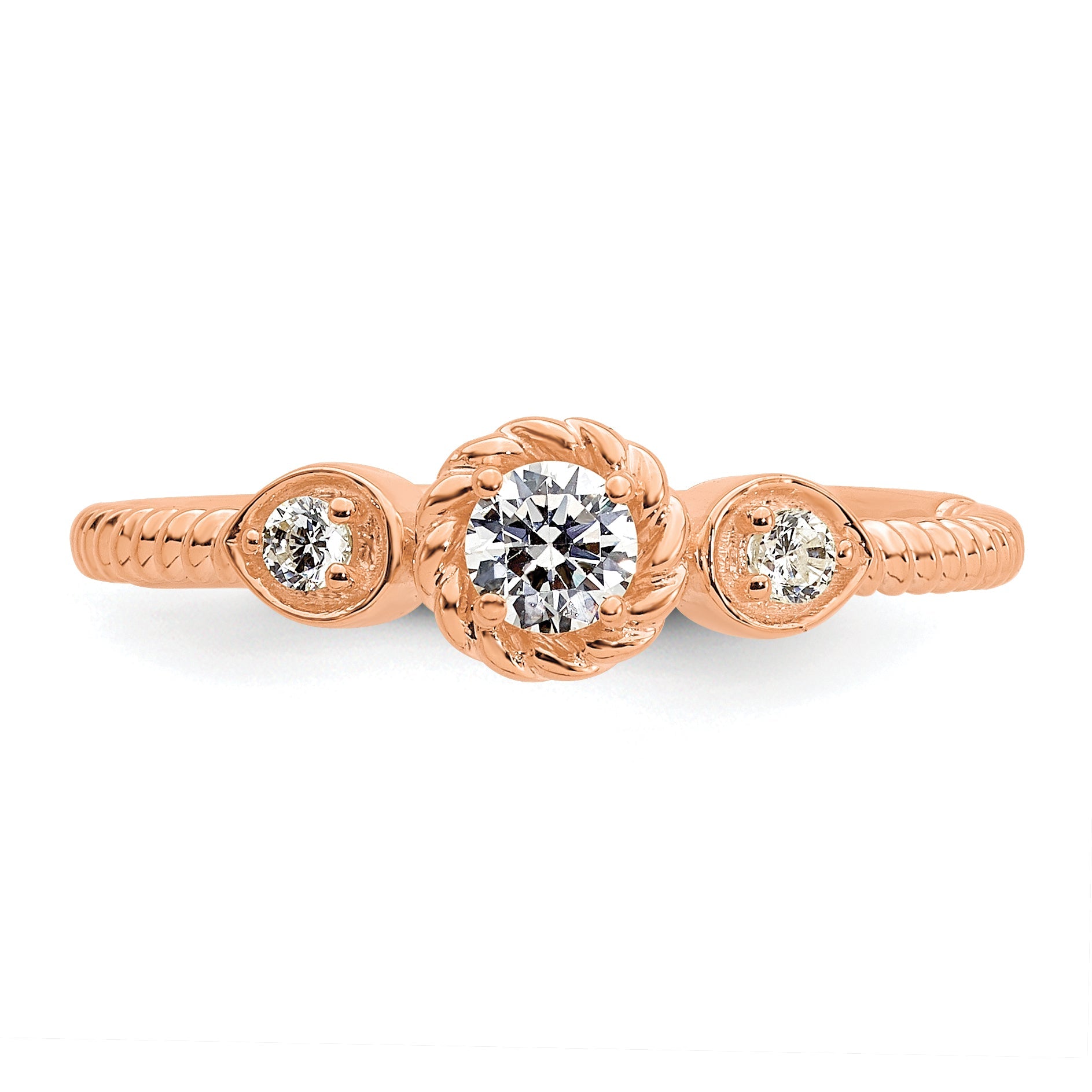 0.25ct. CZ Solid Real 14k Rose Polish Roped Wedding Band Ring Petite Round Complete Dia Ring