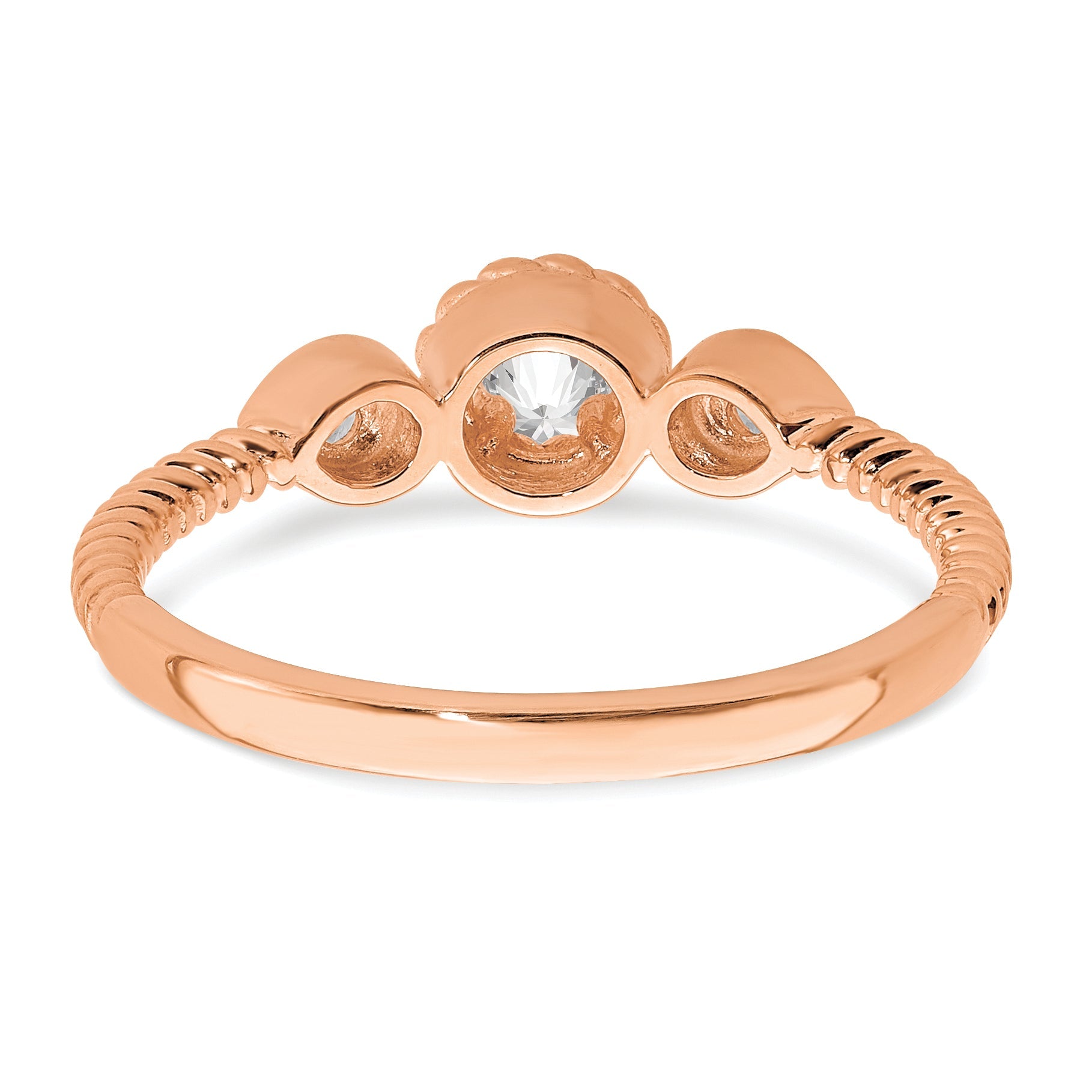 0.25ct. CZ Solid Real 14k Rose Polish Roped Wedding Band Ring Petite Round Complete Dia Ring