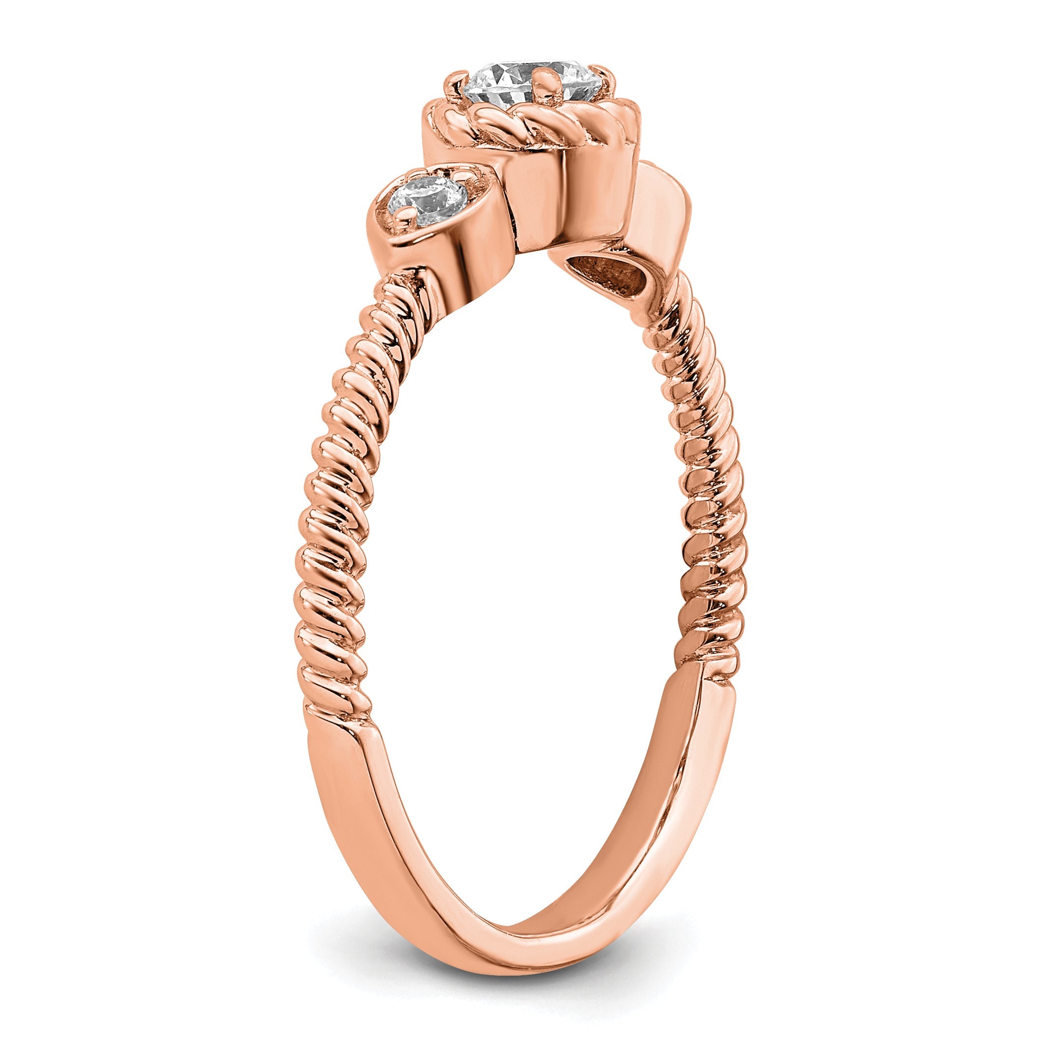 0.25ct. CZ Solid Real 14k Rose Polish Roped Wedding Band Ring Petite Round Complete Dia Ring