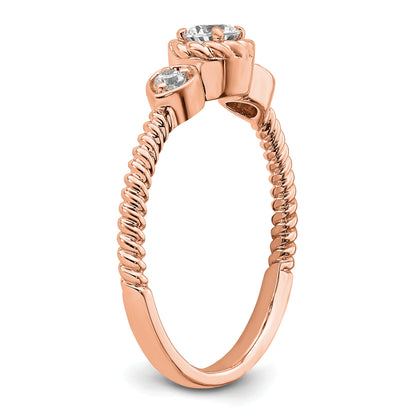 0.25ct. CZ Solid Real 14k Rose Polish Roped Wedding Band Ring Petite Round Complete Dia Ring