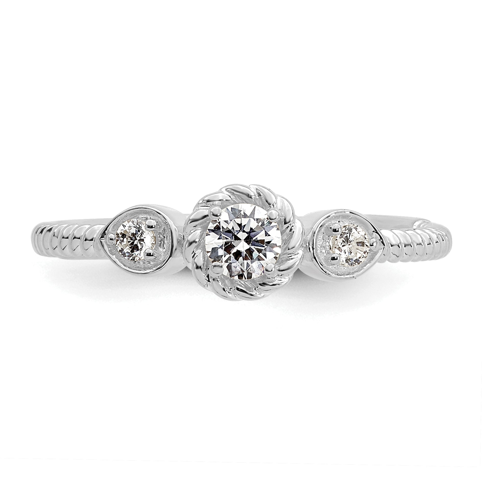 0.25ct. CZ Solid Real 14k White Polish Roped Wedding Band Ring Petite Round Complete Dia Ring