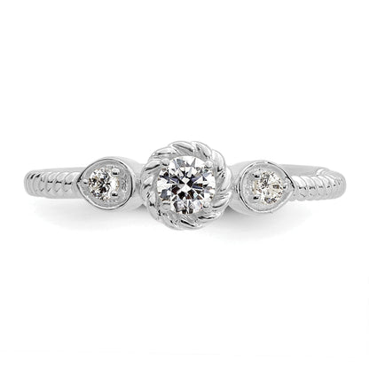 0.25ct. CZ Solid Real 14k White Polish Roped Wedding Band Ring Petite Round Complete Dia Ring
