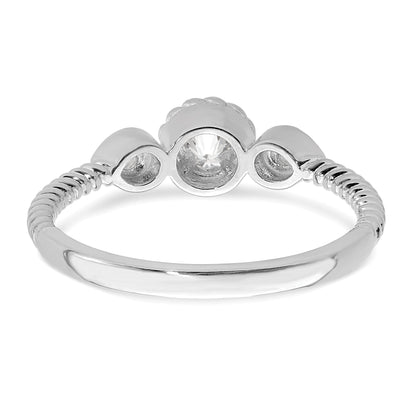 0.25ct. CZ Solid Real 14k White Polish Roped Wedding Band Ring Petite Round Complete Dia Ring