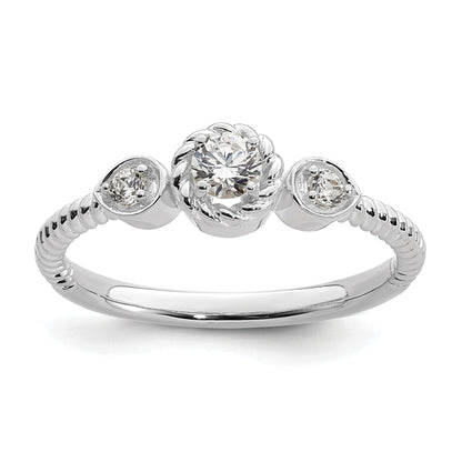 0.25ct. CZ Solid Real 14k White Polish Roped Wedding Band Ring Petite Round Complete Dia Ring