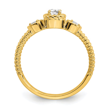 0.25ct. CZ Solid Real 14k Polish Roped Wedding Band Ring Petite Round Complete Dia Ring
