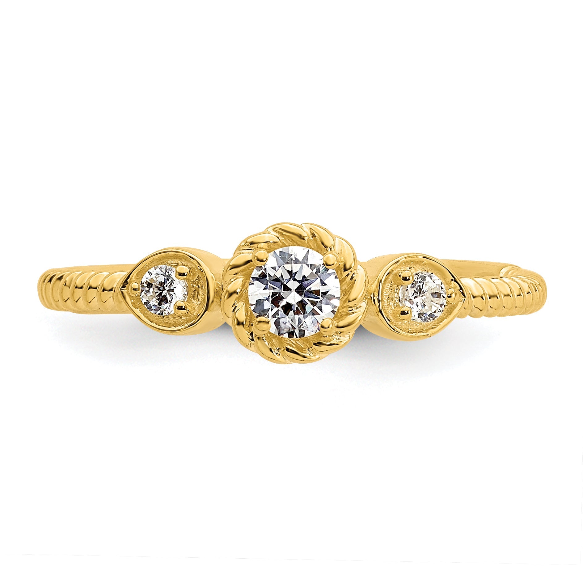 0.25ct. CZ Solid Real 14k Polish Roped Wedding Band Ring Petite Round Complete Dia Ring