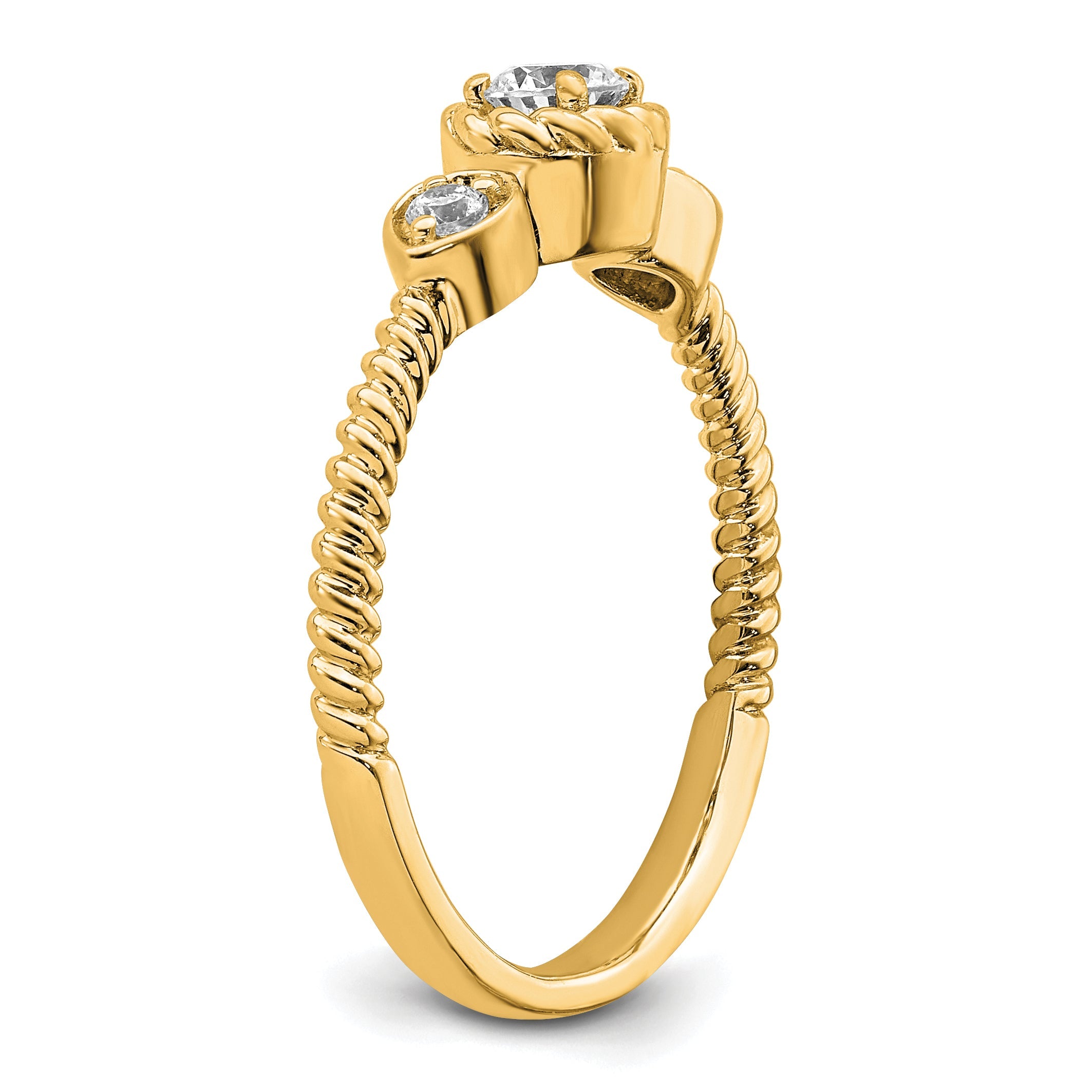 0.25ct. CZ Solid Real 14k Polish Roped Wedding Band Ring Petite Round Complete Dia Ring