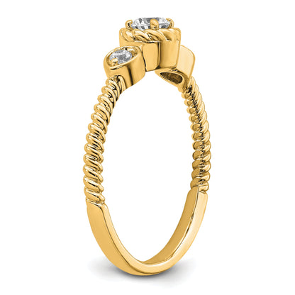 0.25ct. CZ Solid Real 14k Polish Roped Wedding Band Ring Petite Round Complete Dia Ring