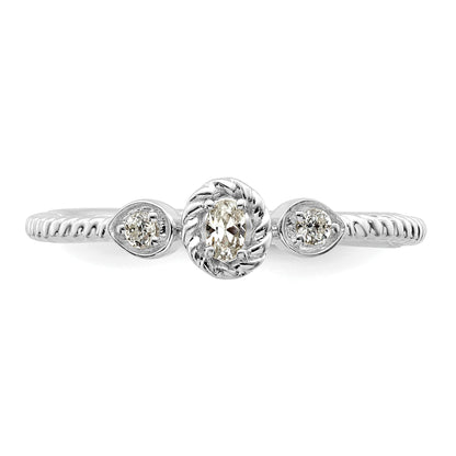 0.10ct. CZ Solid Real 14k White Polish Roped Wedding Band Ring Petite Oval Complete Dia Ring