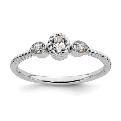 0.10ct. CZ Solid Real 14k White Polish Roped Wedding Band Ring Petite Oval Complete Dia Ring