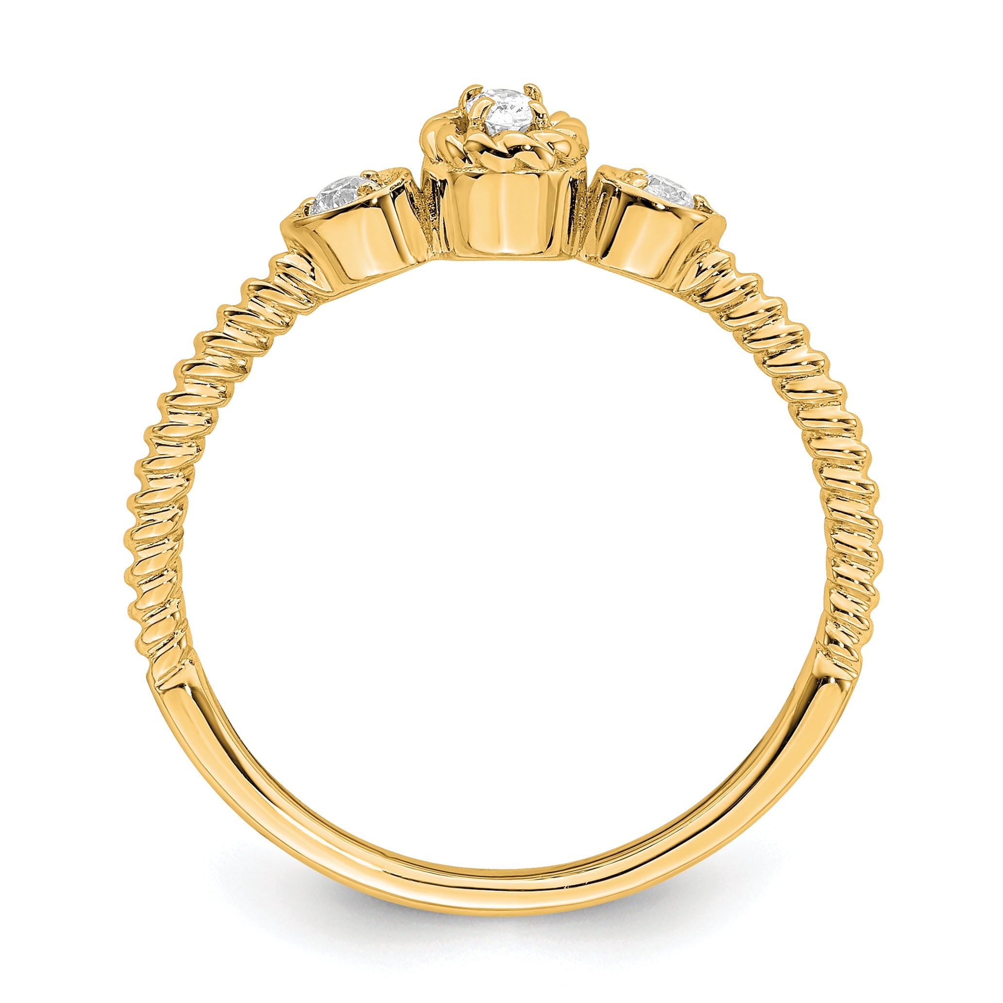 0.10ct. CZ Solid Real 14k Polish Roped Wedding Band Ring Petite Oval Complete Dia Ring