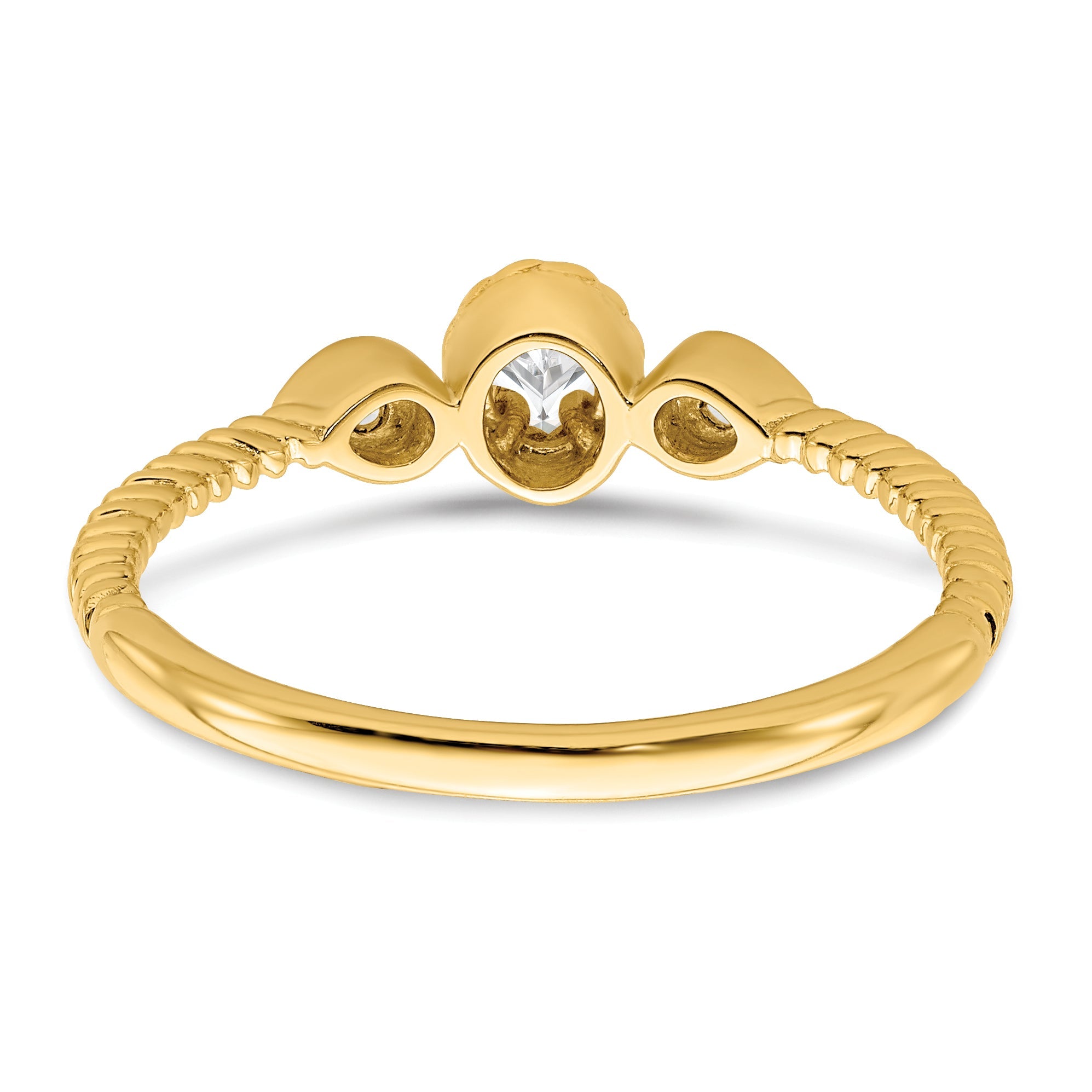 0.10ct. CZ Solid Real 14k Polish Roped Wedding Band Ring Petite Oval Complete Dia Ring