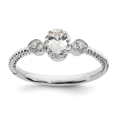 0.25ct. CZ Solid Real 14k White Polish Roped Wedding Band Ring Petite Oval Complete Dia Ring