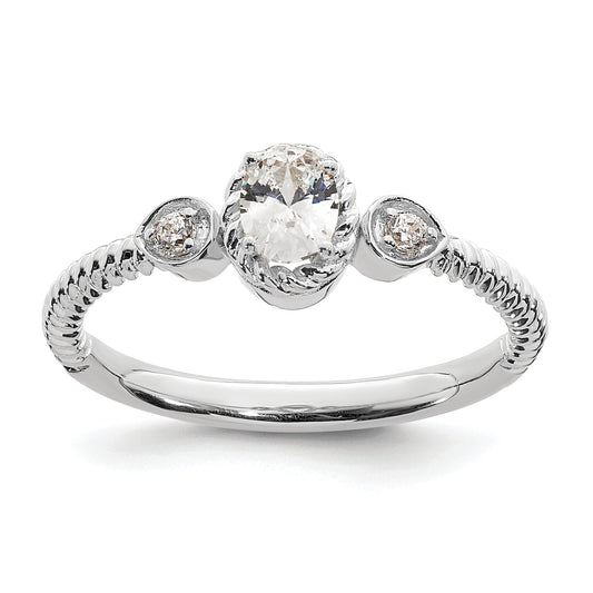 0.25ct. CZ Solid Real 14k White Polish Roped Wedding Band Ring Petite Oval Complete Dia Ring