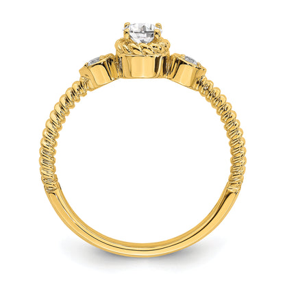 0.25ct. CZ Solid Real 14k Polish Roped Wedding Band Ring Petite Oval Complete Dia Ring