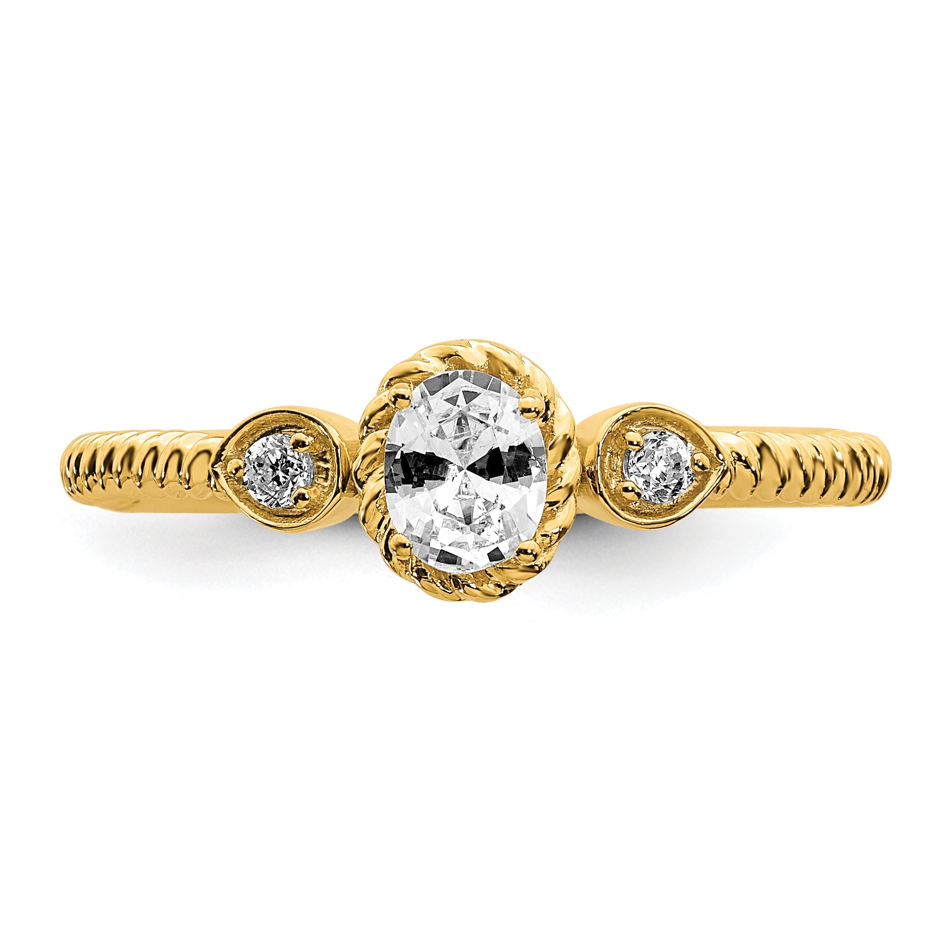 0.25ct. CZ Solid Real 14k Polish Roped Wedding Band Ring Petite Oval Complete Dia Ring