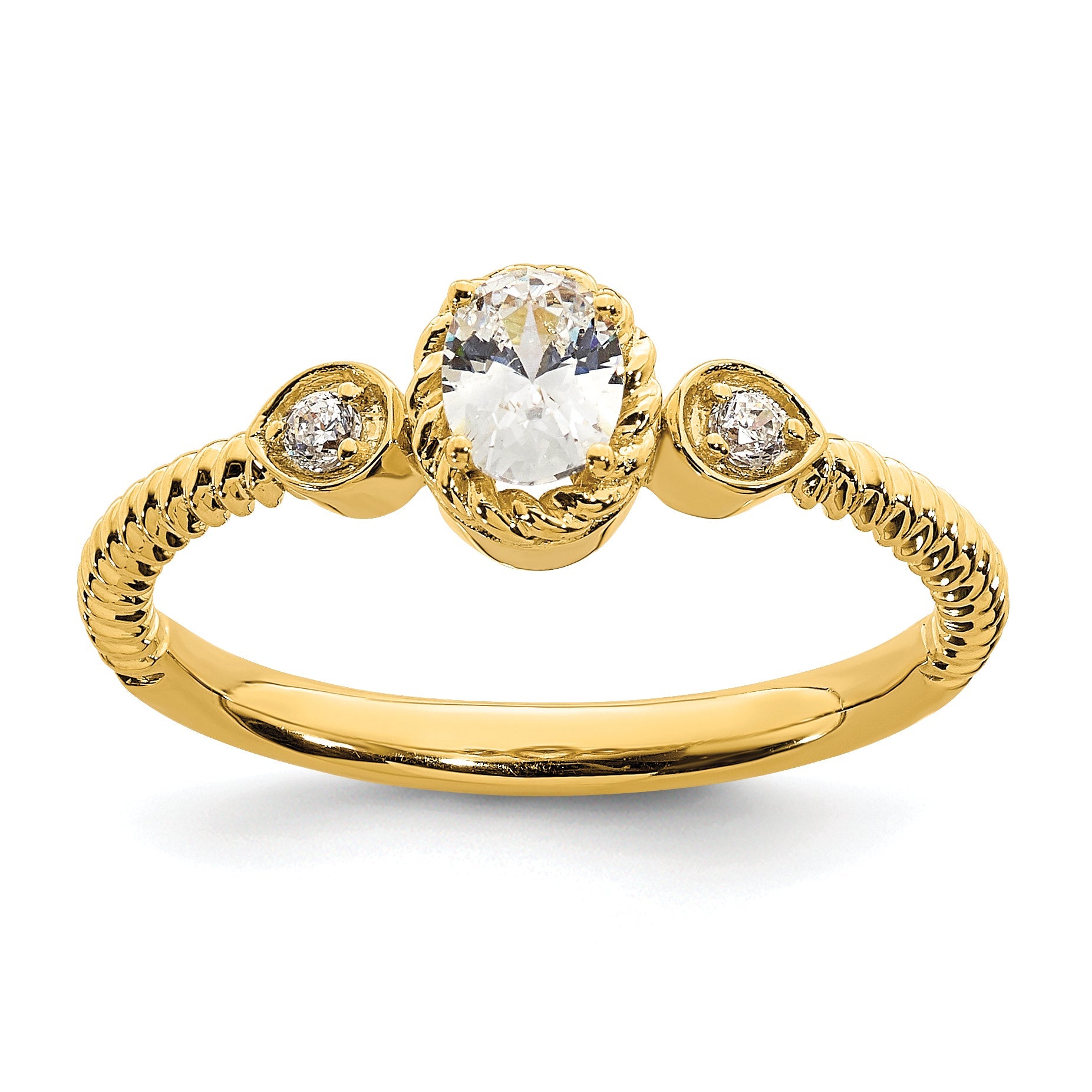0.25ct. CZ Solid Real 14k Polish Roped Wedding Band Ring Petite Oval Complete Dia Ring