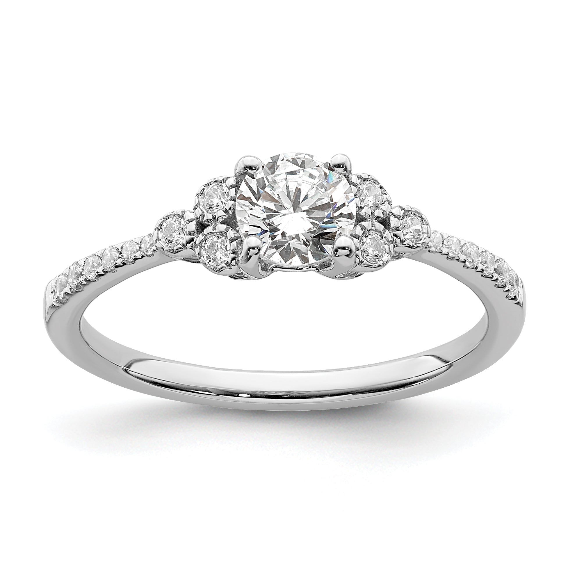 0.50ct. CZ Solid Real 14k White Polish 1/2ct Round Engagement Dia Ring