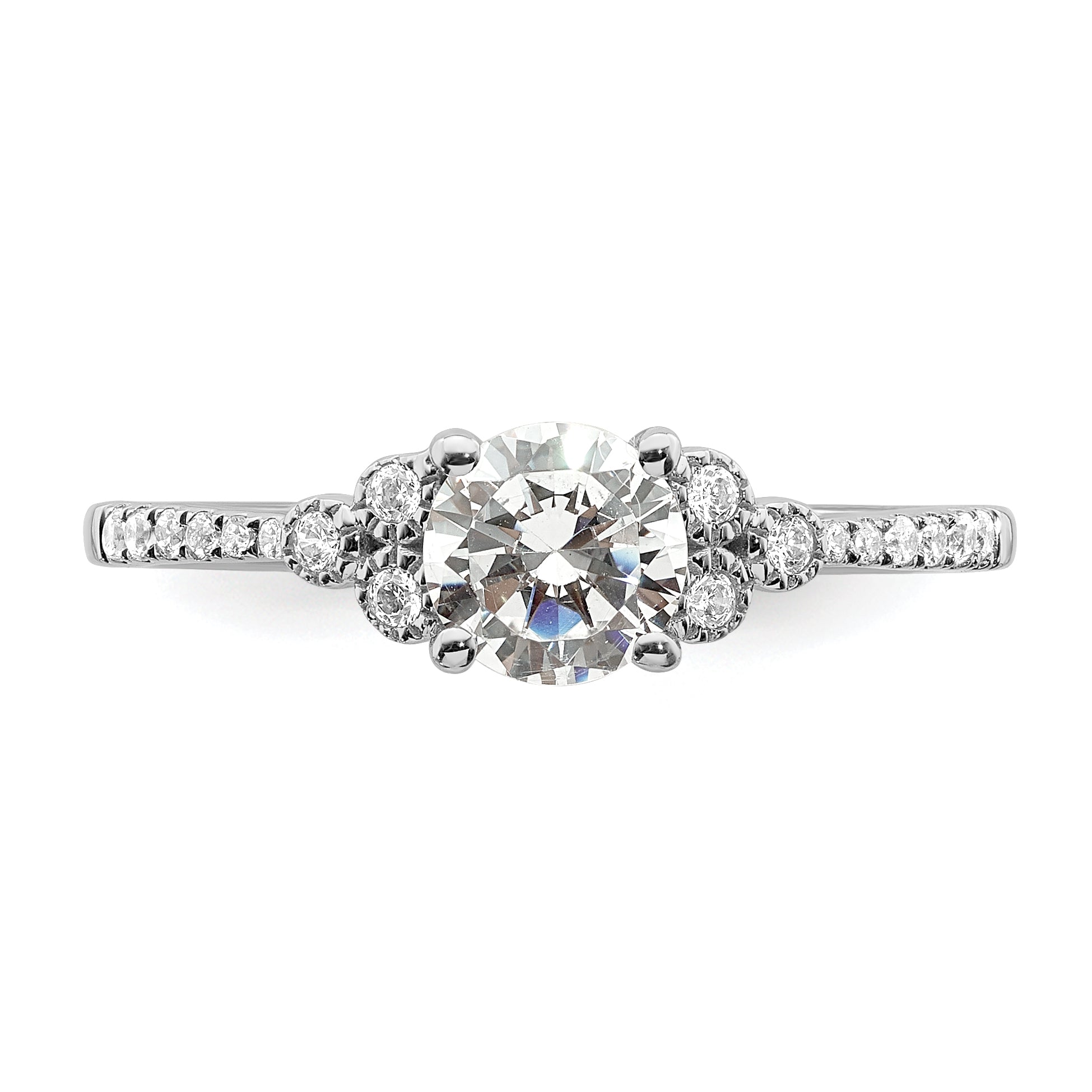 0.75ct. CZ Solid Real 14k White Polish 3/4ct Round Engagement Dia Ring