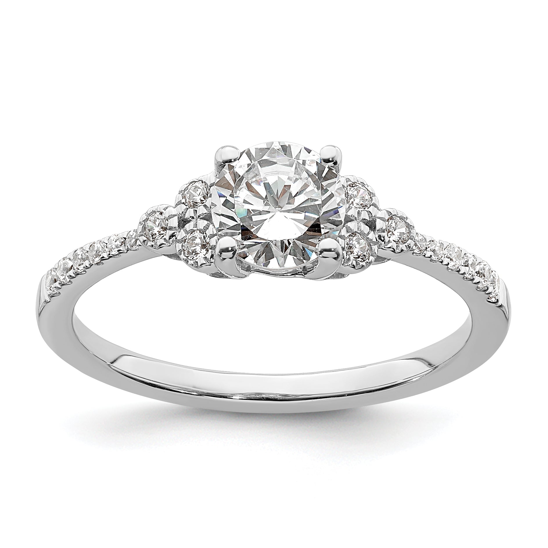0.75ct. CZ Solid Real 14k White Polish 3/4ct Round Engagement Dia Ring
