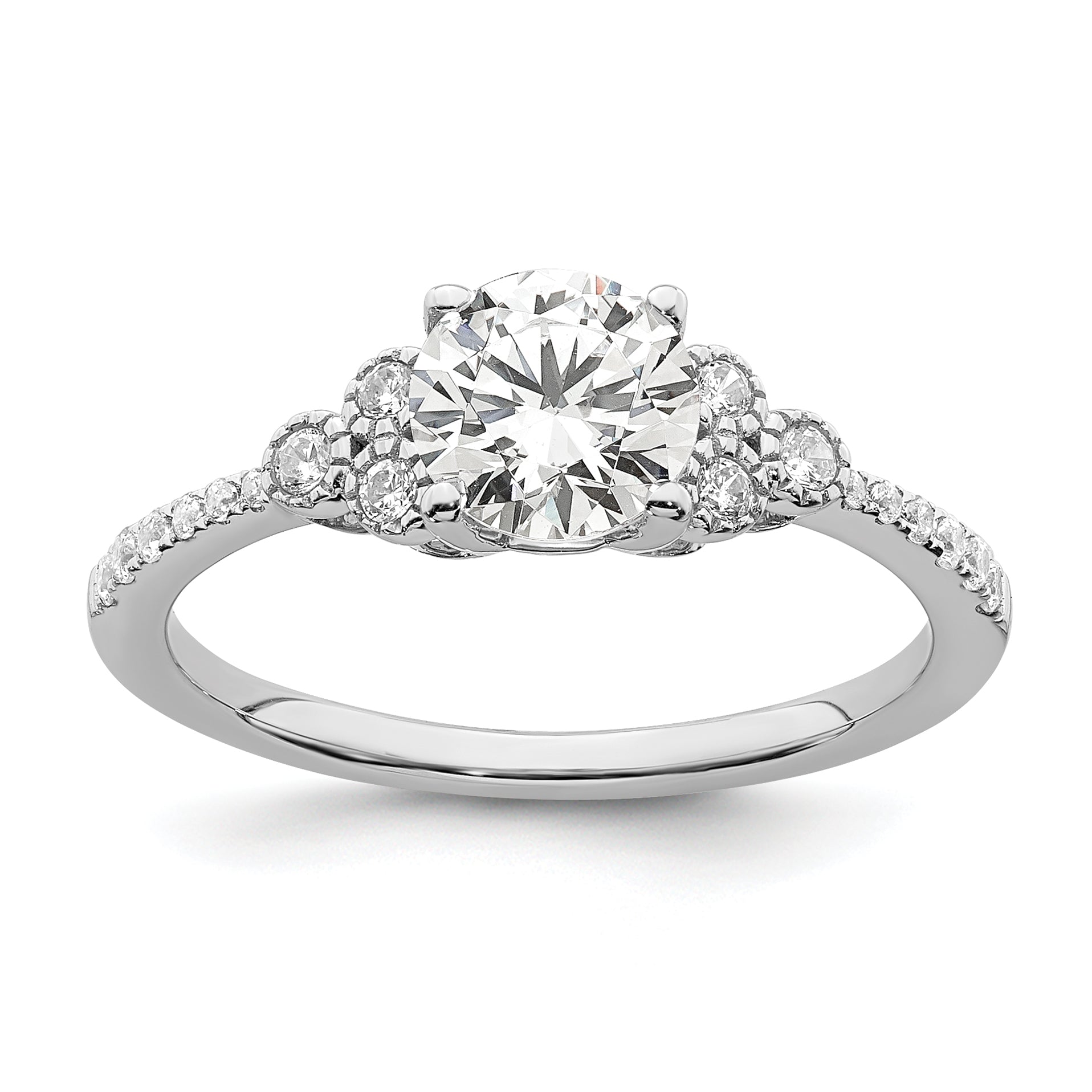 1.00ct. CZ Solid Real 14k White Polish 1ct Round Engagement Dia Ring