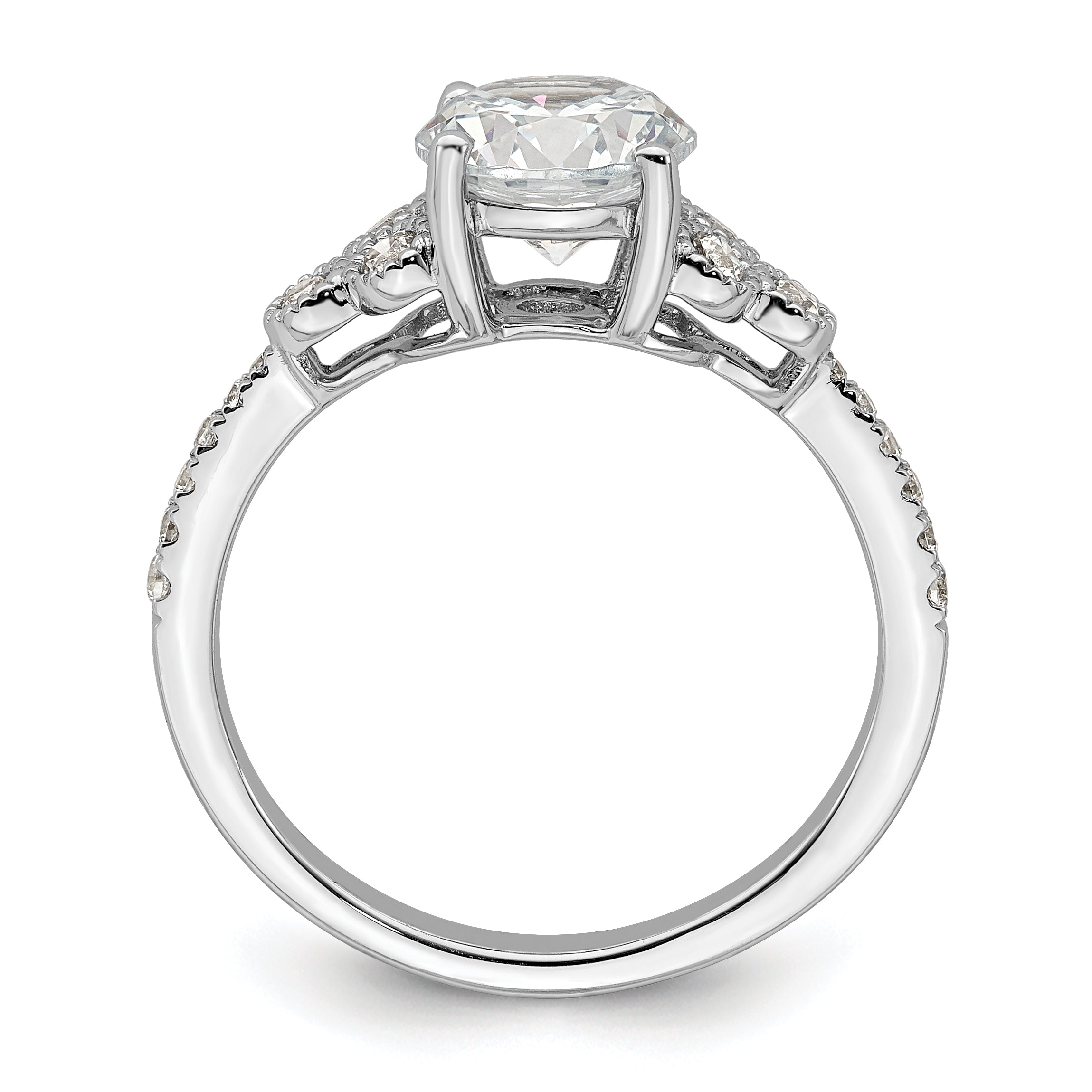 1.50ct. CZ Solid Real 14k White Polish 1 1/2ct Round Engagement Dia Ring