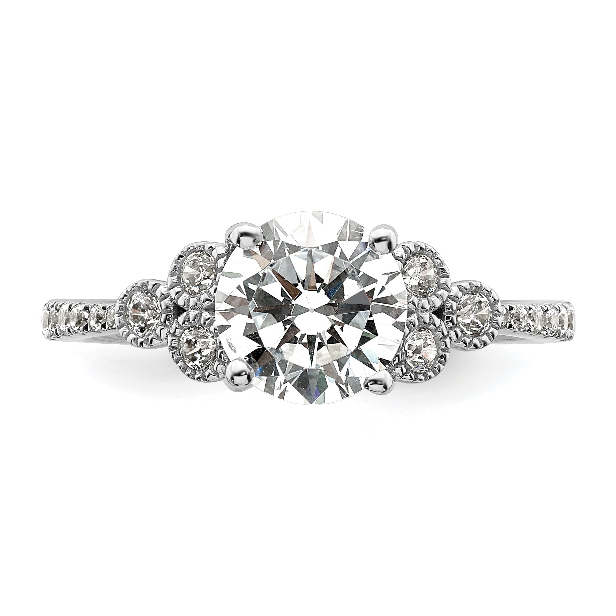 1.50ct. CZ Solid Real 14k White Polish 1 1/2ct Round Engagement Dia Ring