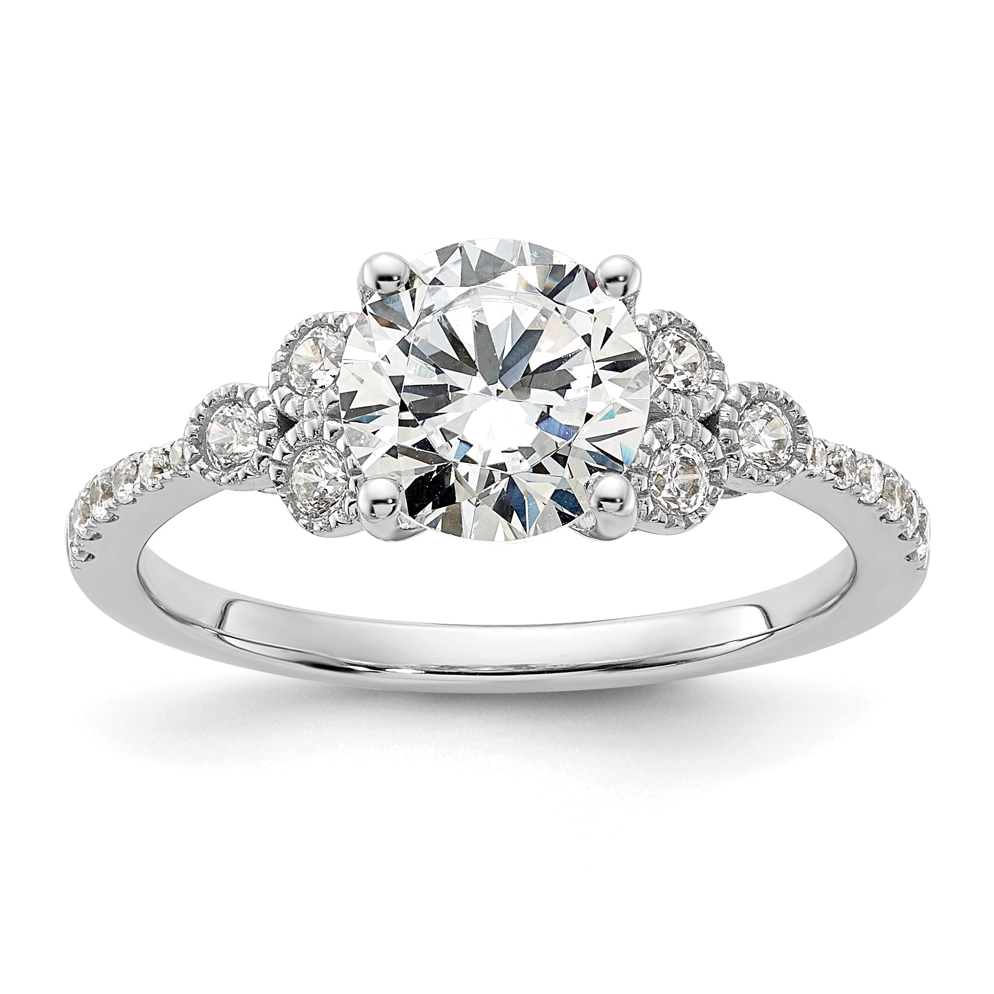 1.50ct. CZ Solid Real 14k White Polish 1 1/2ct Round Engagement Dia Ring
