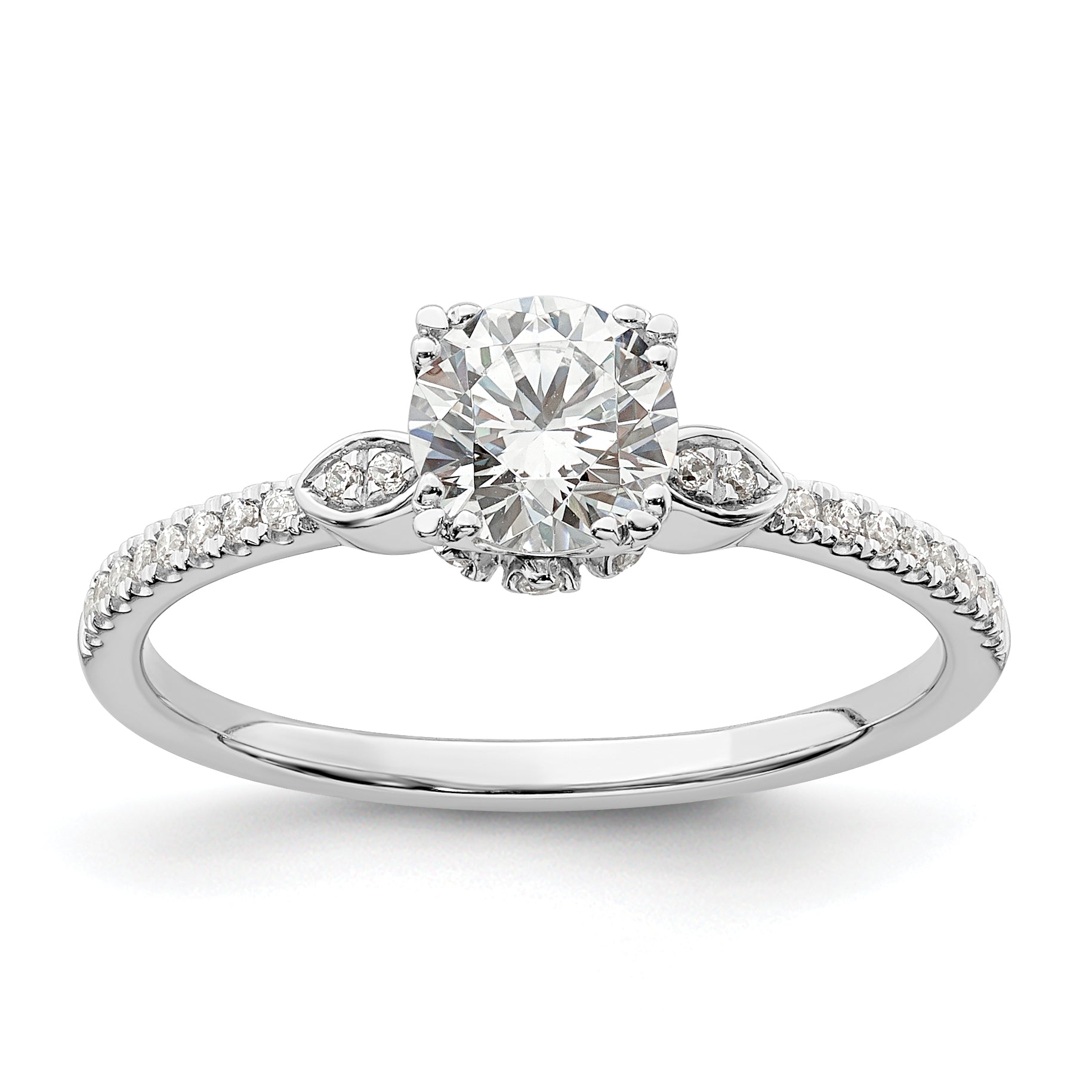 0.75ct. CZ Solid Real 14k White Polish 3/4ct Round Engagement Dia Ring