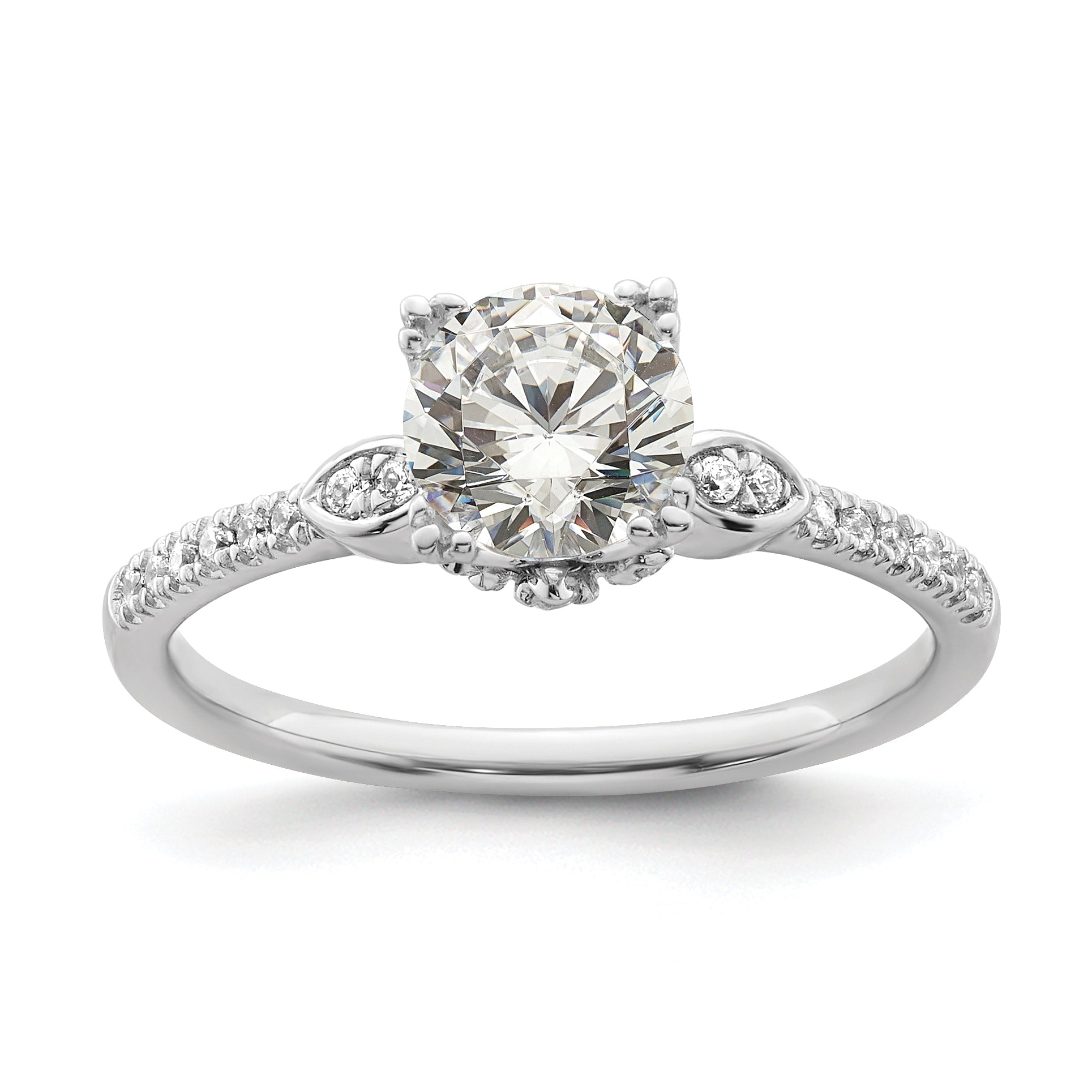 1.00ct. CZ Solid Real 14k White Polish 1ct Round Engagement Dia Ring