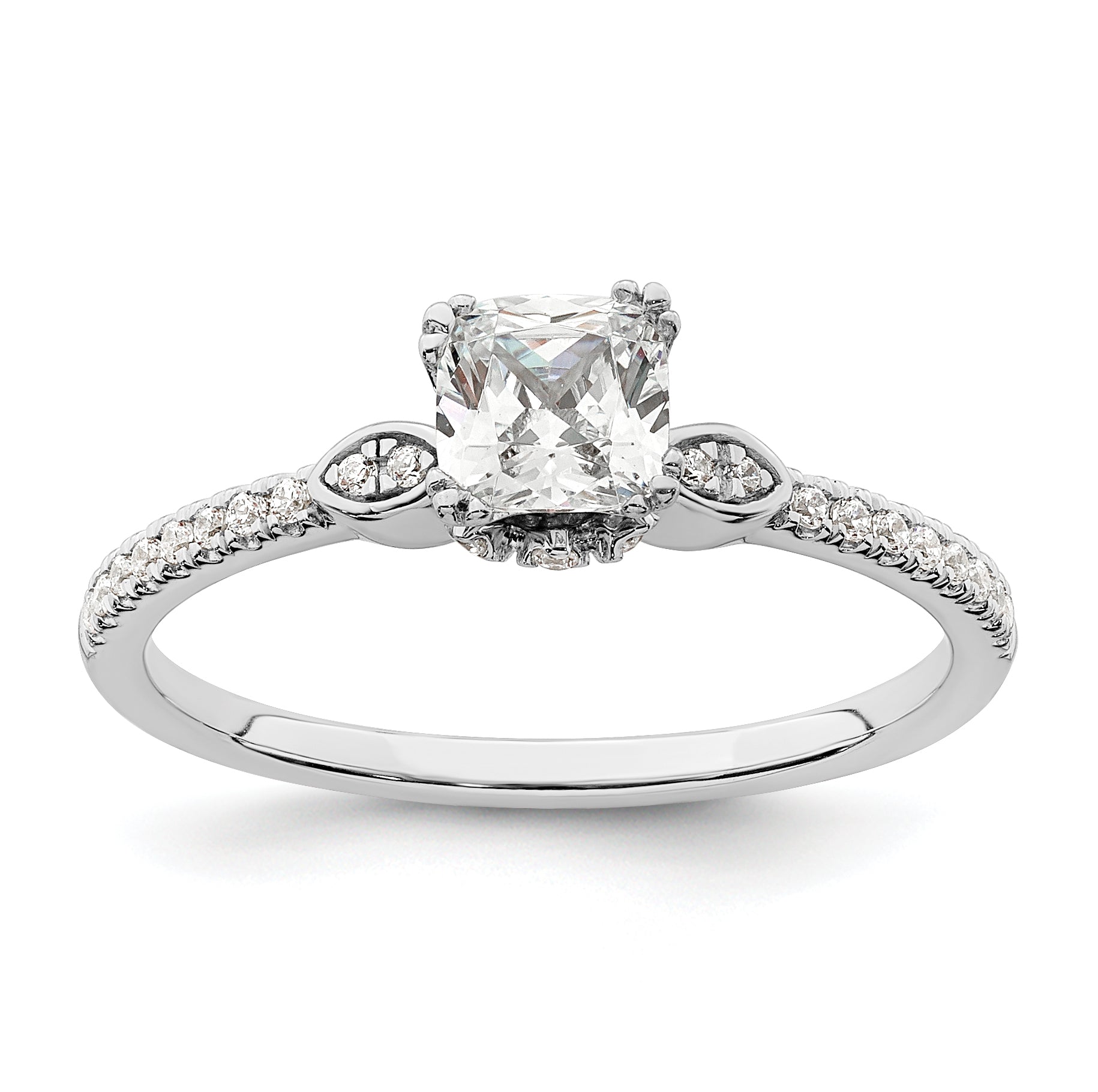 0.50ct. CZ Solid Real 14k White Polish 1/2ct Cushion Engagement Dia Ring