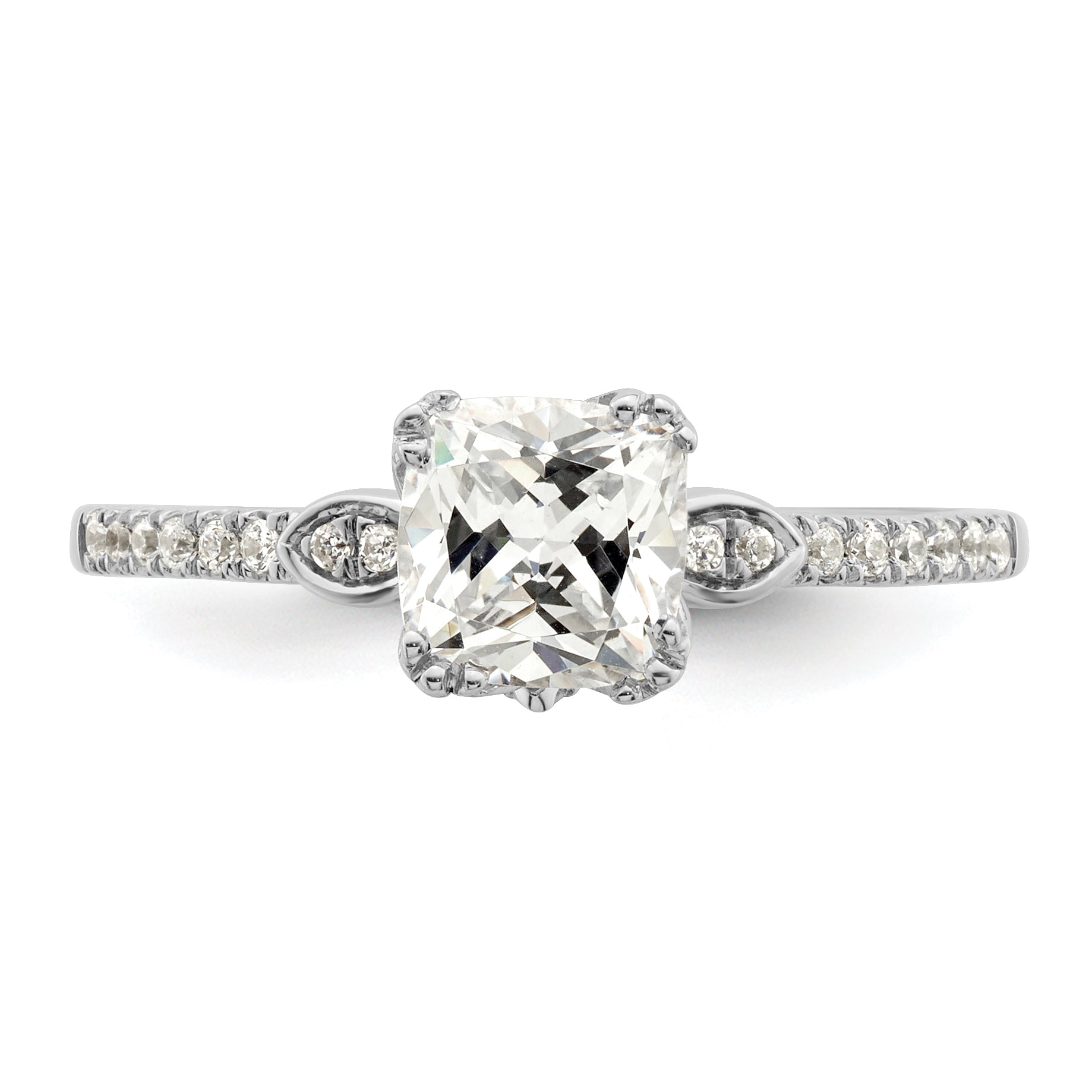 1.00ct. CZ Solid Real 14k White Polish 1ct Cushion Engagement Dia Ring