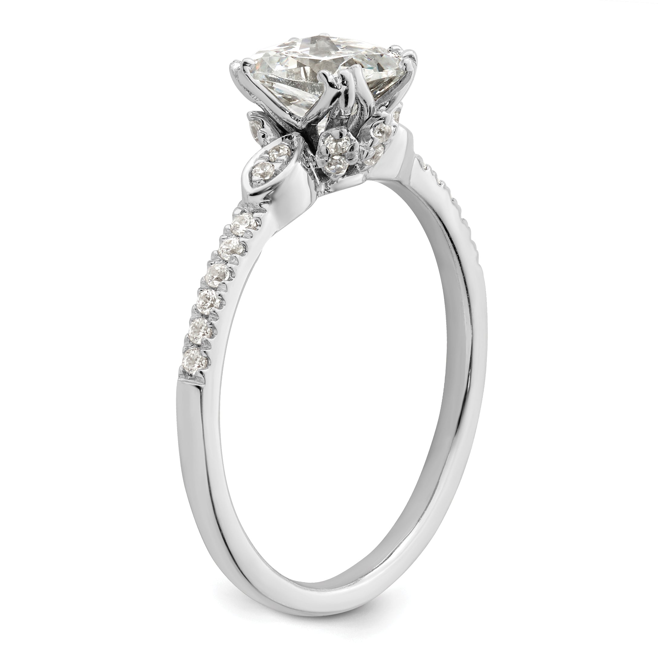 0.75ct. CZ Solid Real 14k White Polish 3/4ct Cushion Engagement Dia Ring