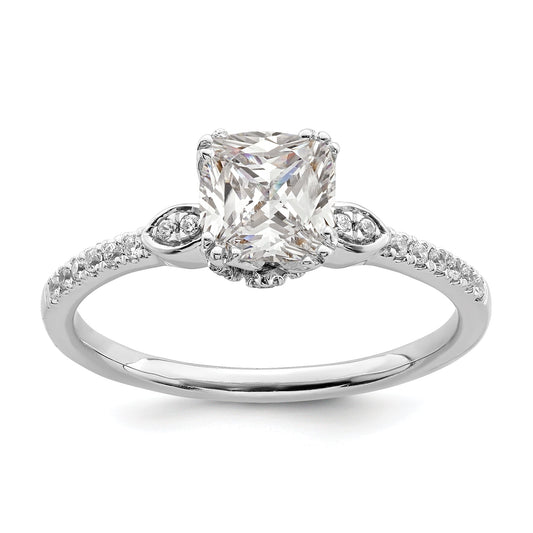 1.00ct. CZ Solid Real 14k White Polish 1ct Cushion Engagement Dia Ring