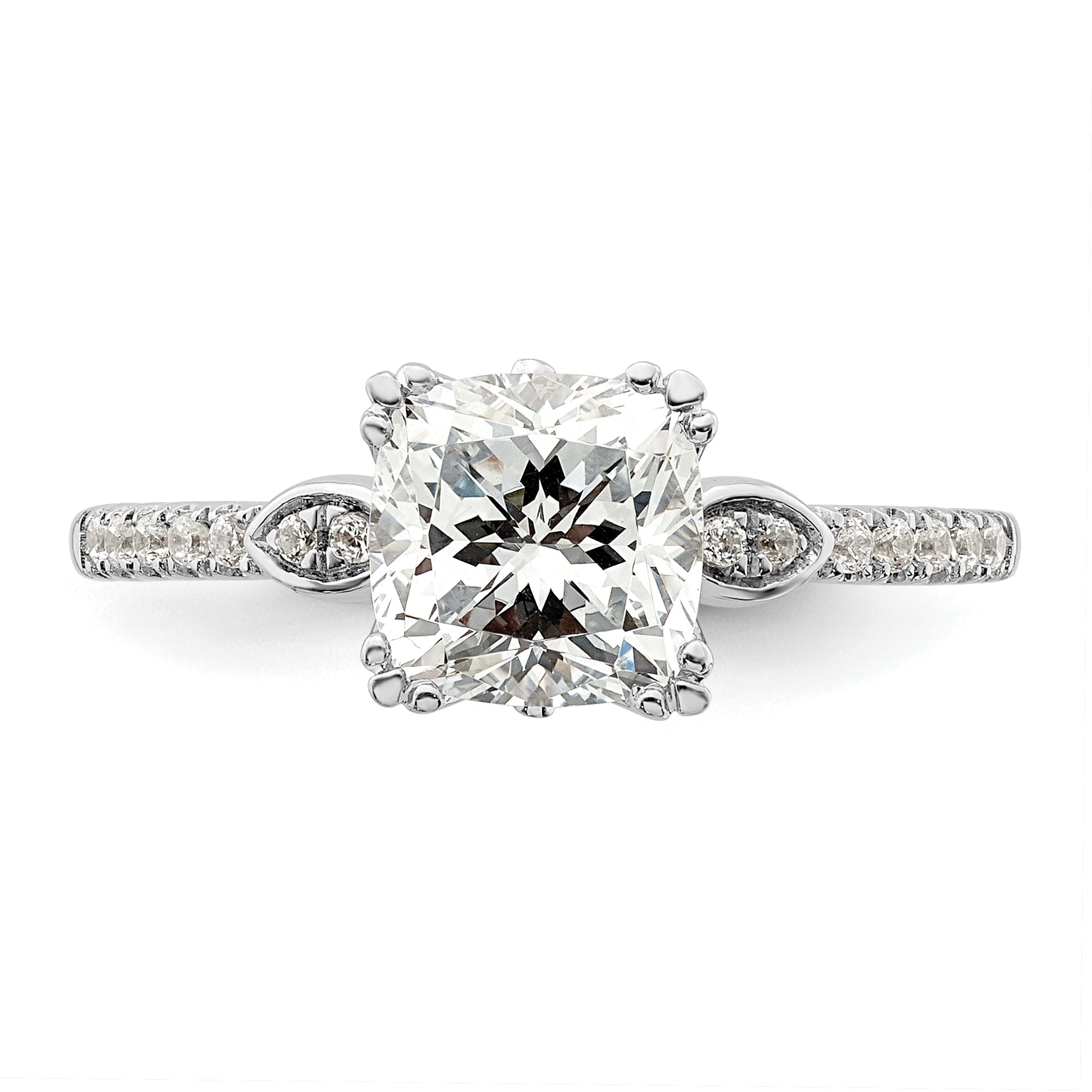 1.50ct. CZ Solid Real 14k White Polish 1 1/2ct Cushion Engagement Dia Ring