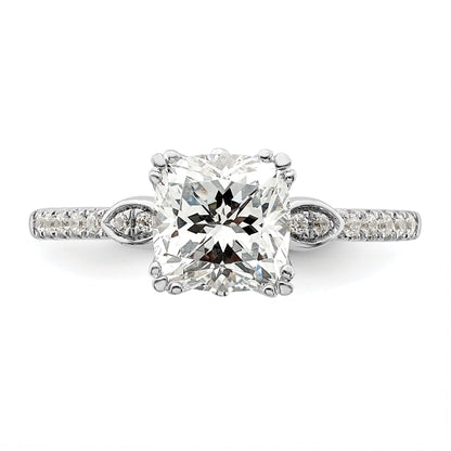 1.50ct. CZ Solid Real 14k White Polish 1 1/2ct Cushion Engagement Dia Ring