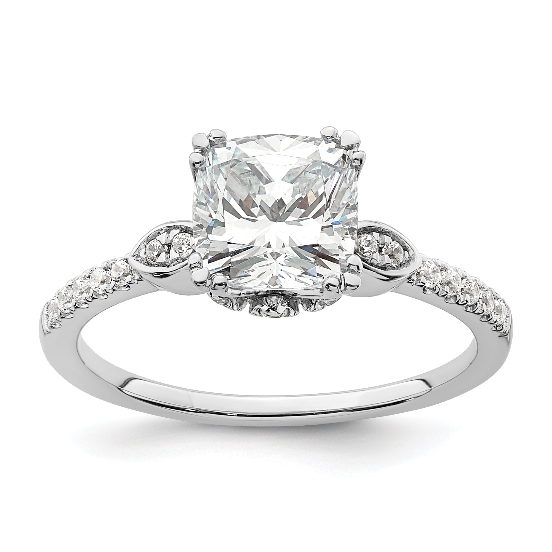 1.50ct. CZ Solid Real 14k White Polish 1 1/2ct Cushion Engagement Dia Ring