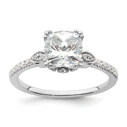 1.50ct. CZ Solid Real 14k White Polish 1 1/2ct Cushion Engagement Dia Ring