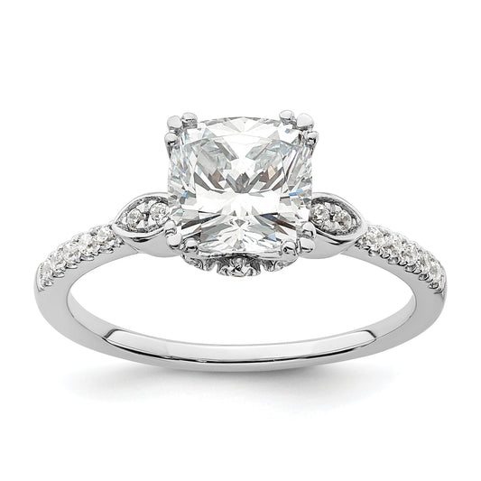 1.50ct. CZ Solid Real 14k White Polish 1 1/2ct Cushion Engagement Dia Ring