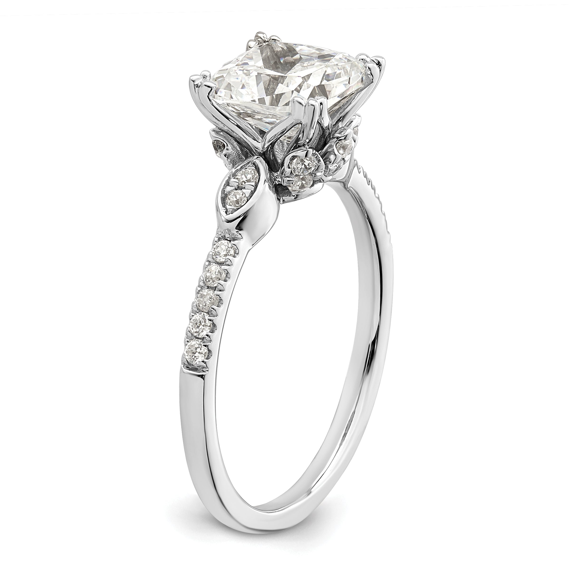 2.00ct. CZ Solid Real 14k White Polish 2ct Cushion Engagement Dia Ring