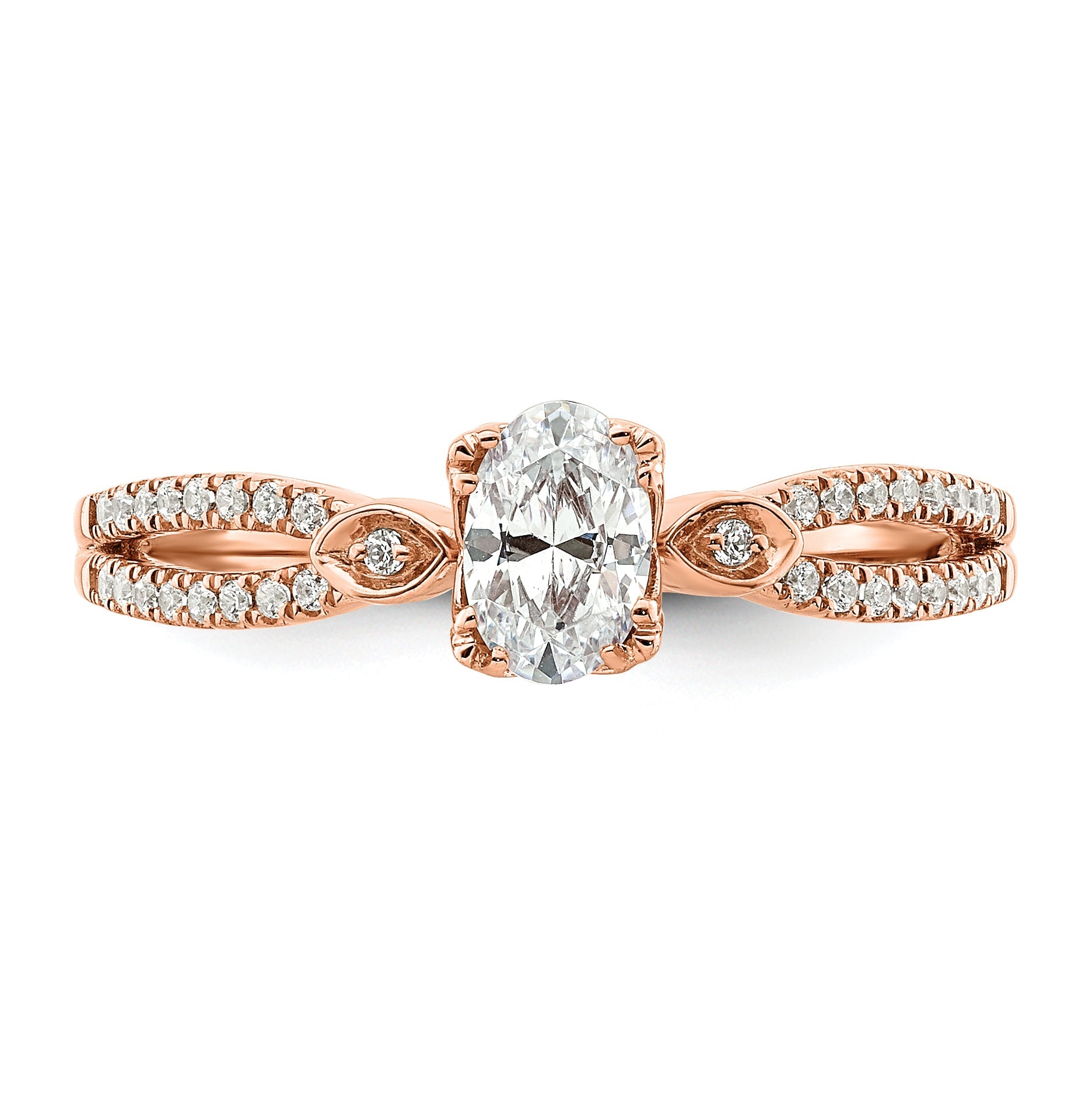 0.50ct. CZ Solid Real 14k Rose Polish 1/2ct Oval Engagement Dia Ring
