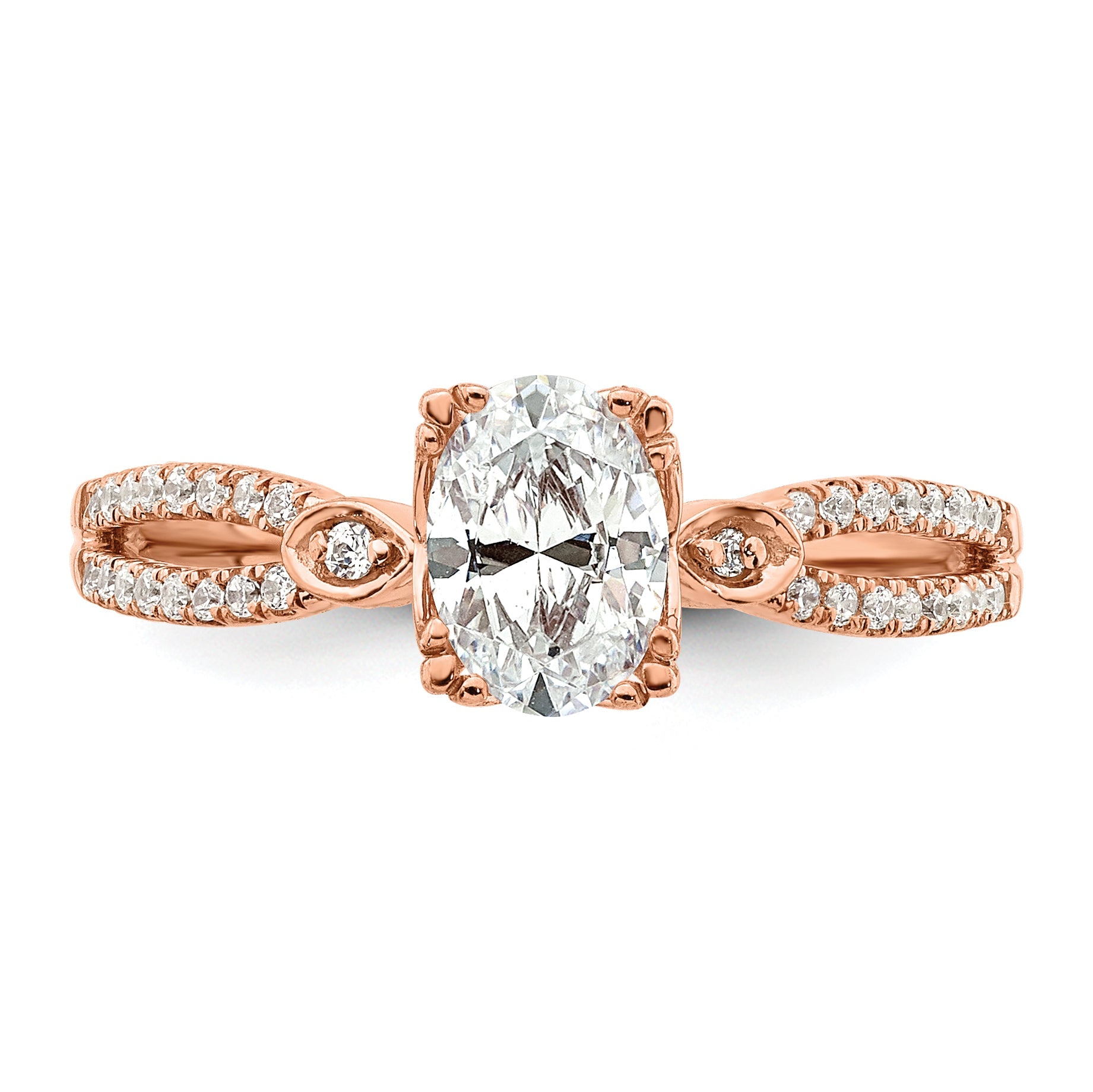 0.75ct. CZ Solid Real 14k Rose Polish 3/4ct Oval Engagement Dia Ring
