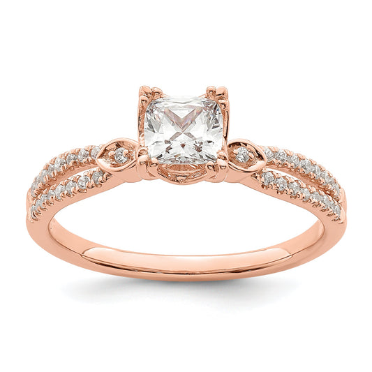 0.75ct. CZ Solid Real 14k Rose Polish 3/4ct Cushion Engagement Dia Ring