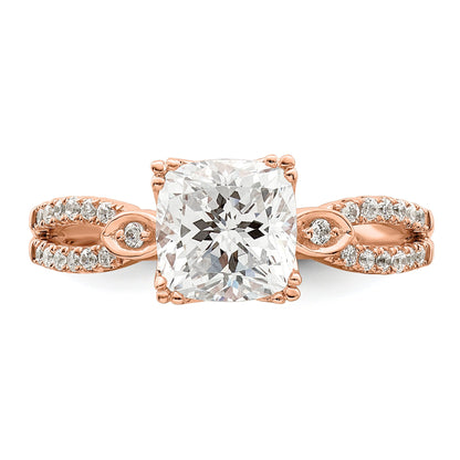 1.50ct. CZ Solid Real 14k Rose Polish 1 1/2ct Cushion Engagement Dia Ring