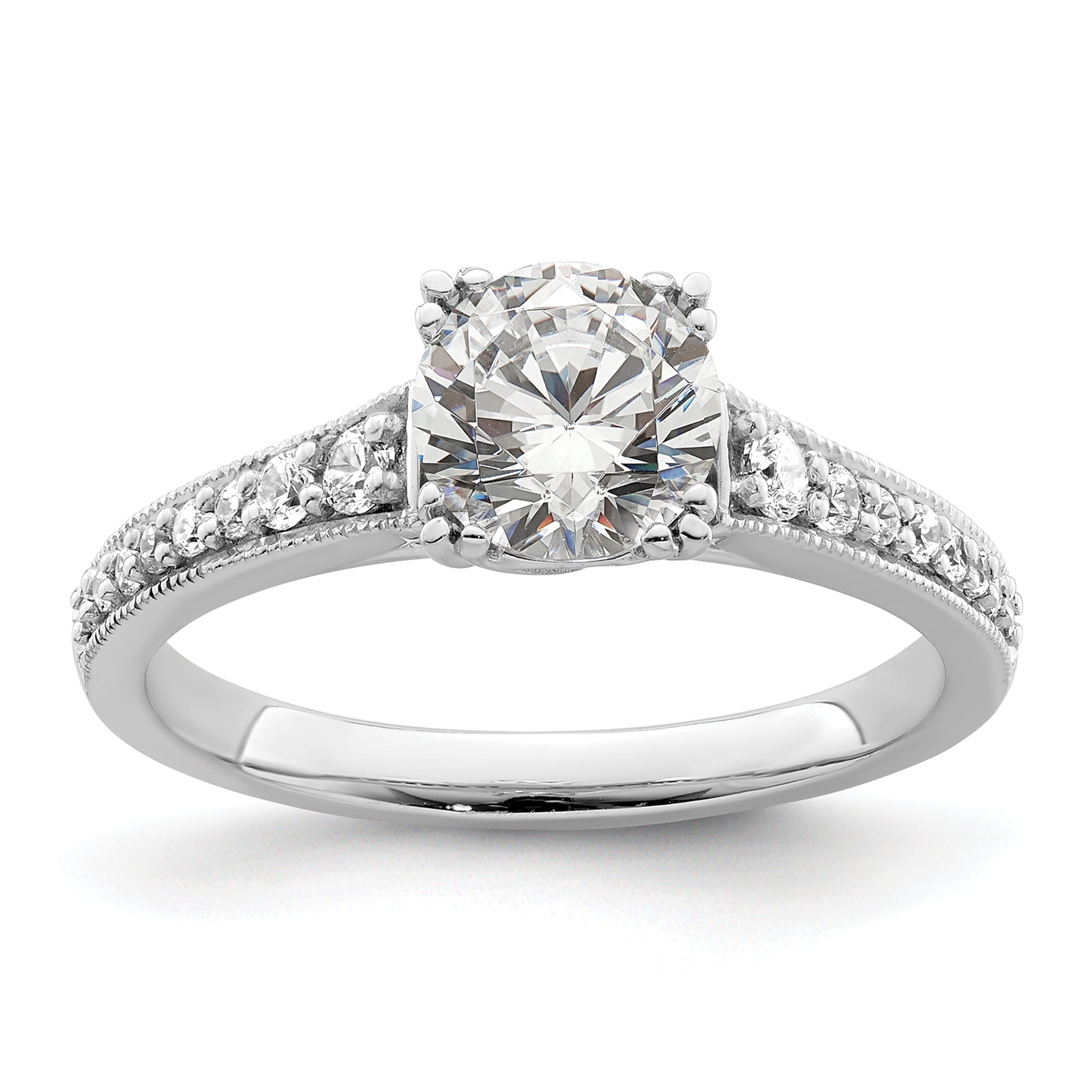 0.50ct. CZ Solid Real 14k White Polish 1/2ct Round Engagement Dia Ring