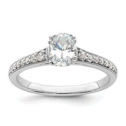 0.50ct. CZ Solid Real 14k White Polish 1/2ct Oval Engagement Dia Ring