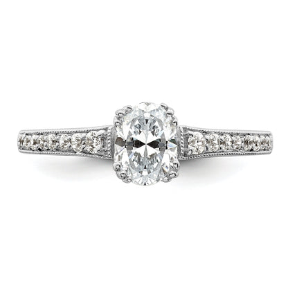 0.75ct. CZ Solid Real 14k White Polish 3/4ct Oval Engagement Dia Ring