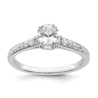 0.75ct. CZ Solid Real 14k White Polish 3/4ct Oval Engagement Dia Ring
