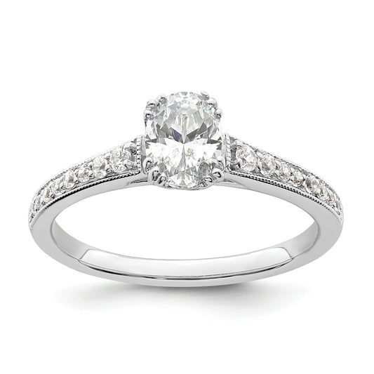 0.75ct. CZ Solid Real 14k White Polish 3/4ct Oval Engagement Dia Ring