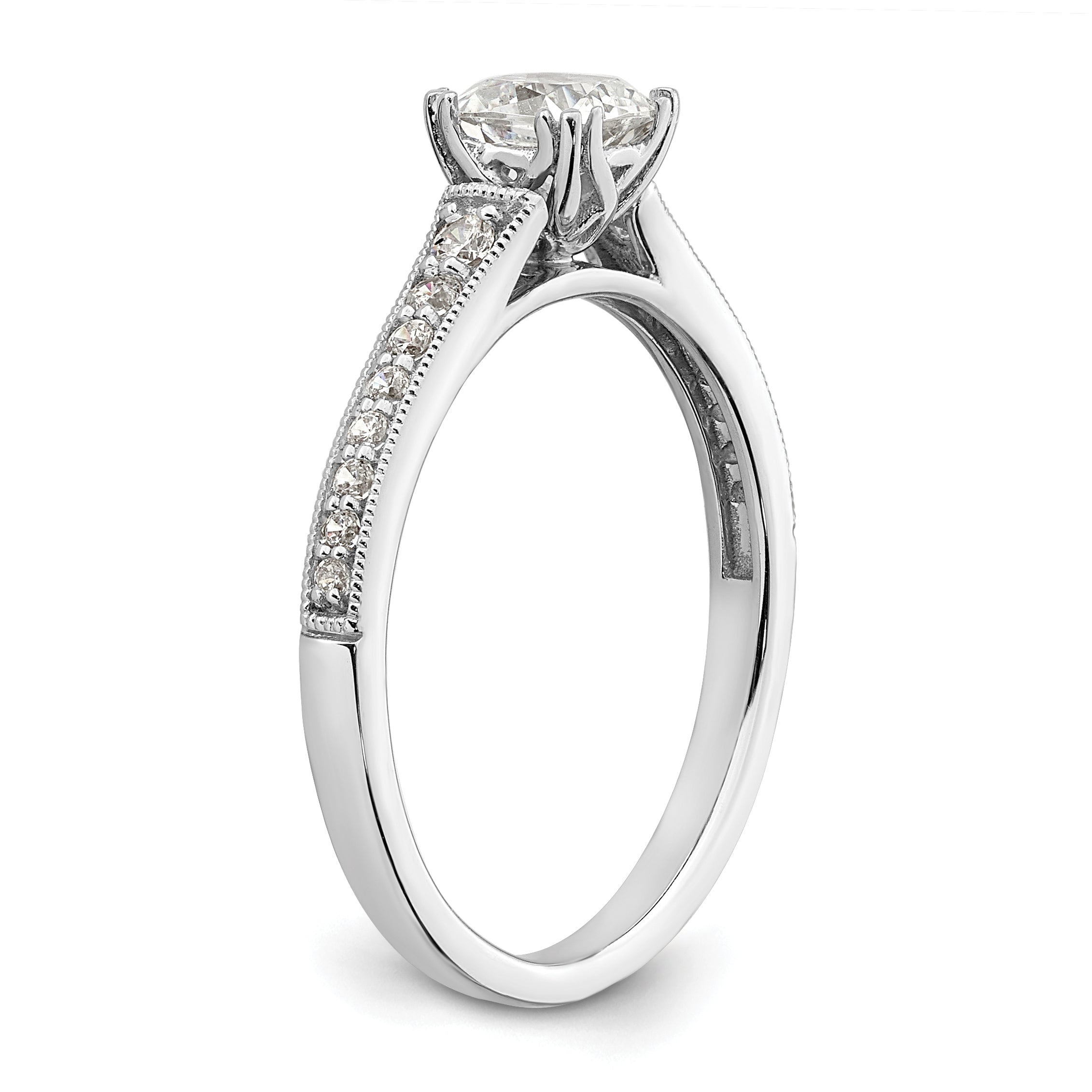 0.50ct. CZ Solid Real 14k White Polish 1/2ct Cushion Engagement Dia Ring